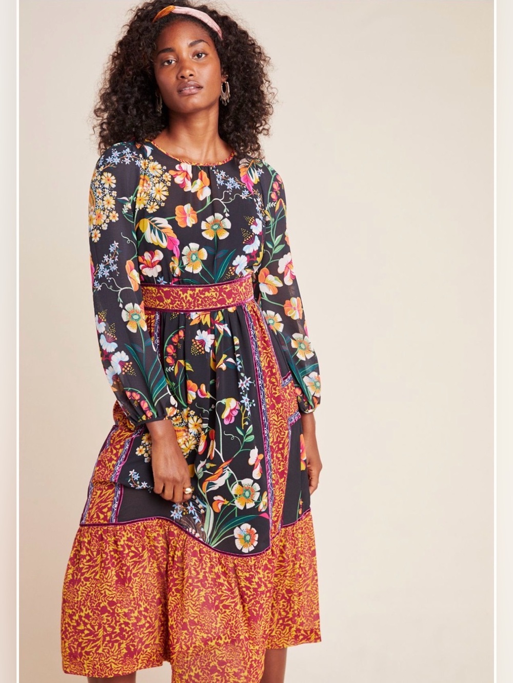 Anthropologie Adair Velvet-Trimmed Midi Dress | Size 6